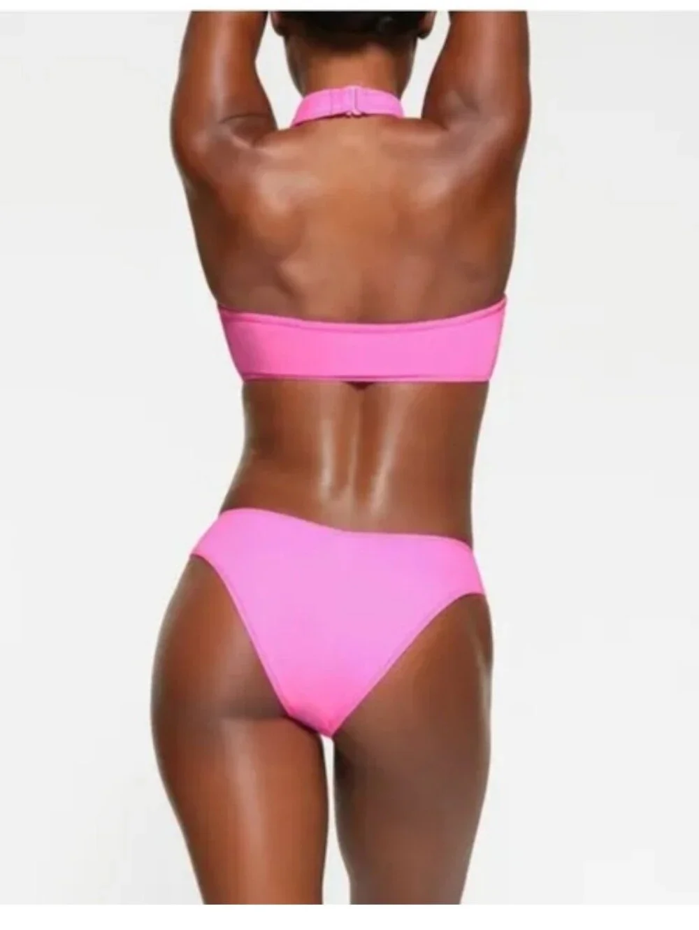 SKIMS Recycled Swim Cut Out Halter Neck Monokini Swimsuit Bikini Taffy Pink